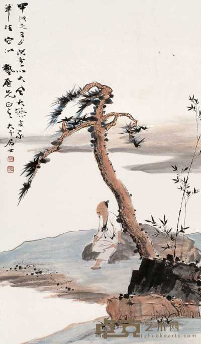 张大千 甲戌（1934年）作 松下高士图 轴 74×43cm